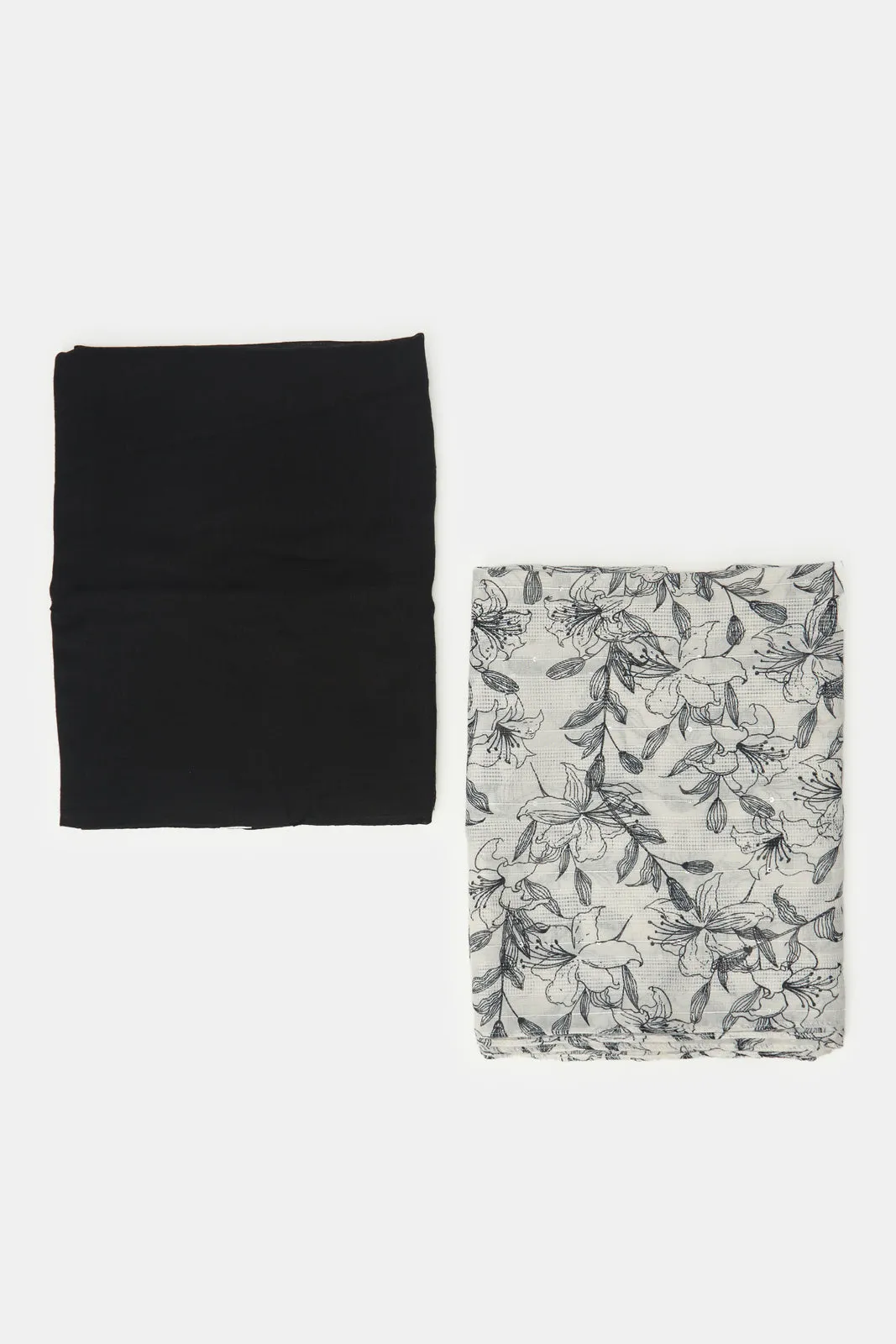 Women Black And Grey Solid And Printed Pashmina Scarf (Pack of 2) sold by Redtag