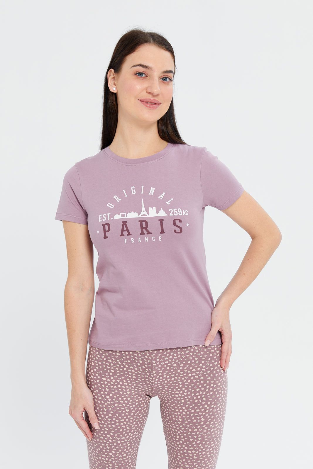 Women Mauve Paris Printed T-Shirt sold by Redtag