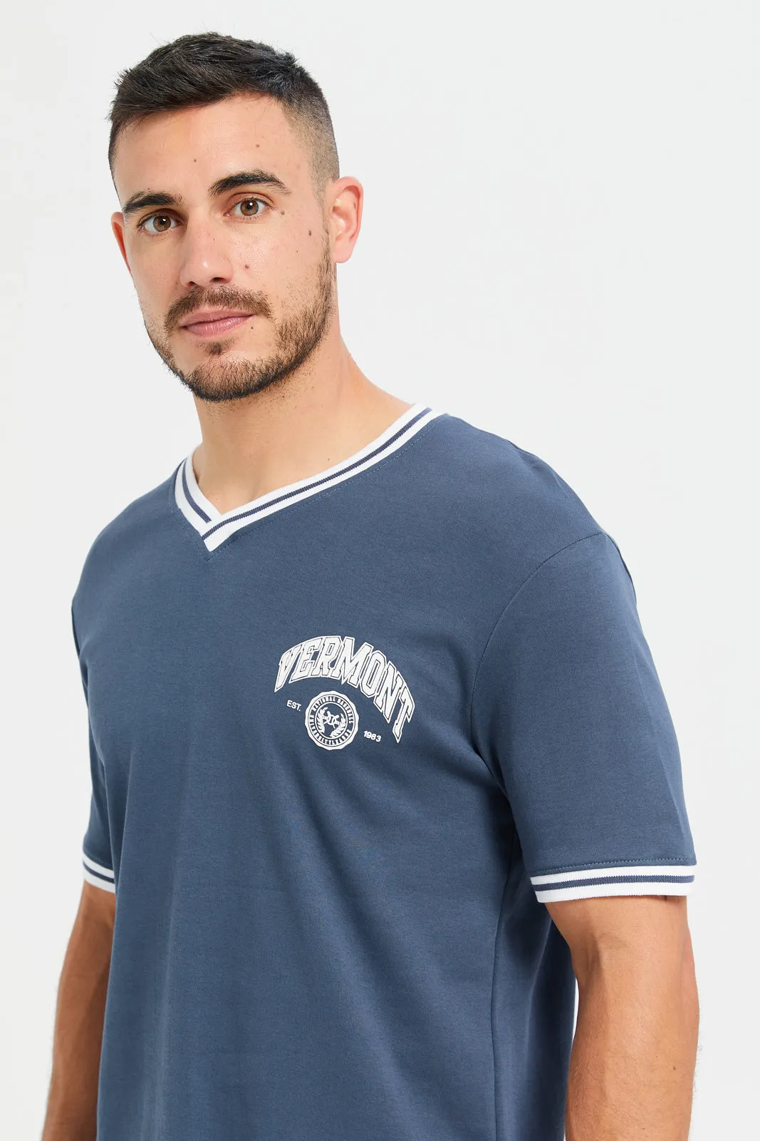 Men Blue Printed Varsity T-Shirt sold by Redtag product image thumbnail 4