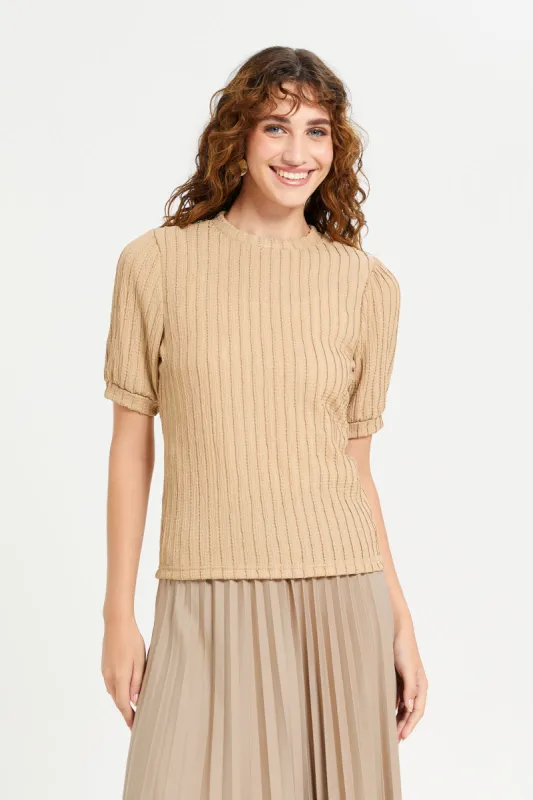 Women Beige Textured Top sold by Redtag