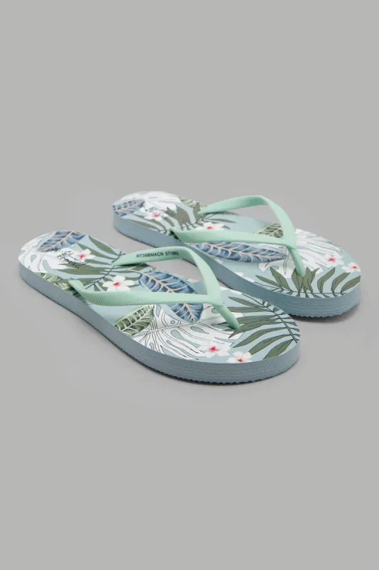 Women Mint Floral Print Flip Flop sold by Redtag