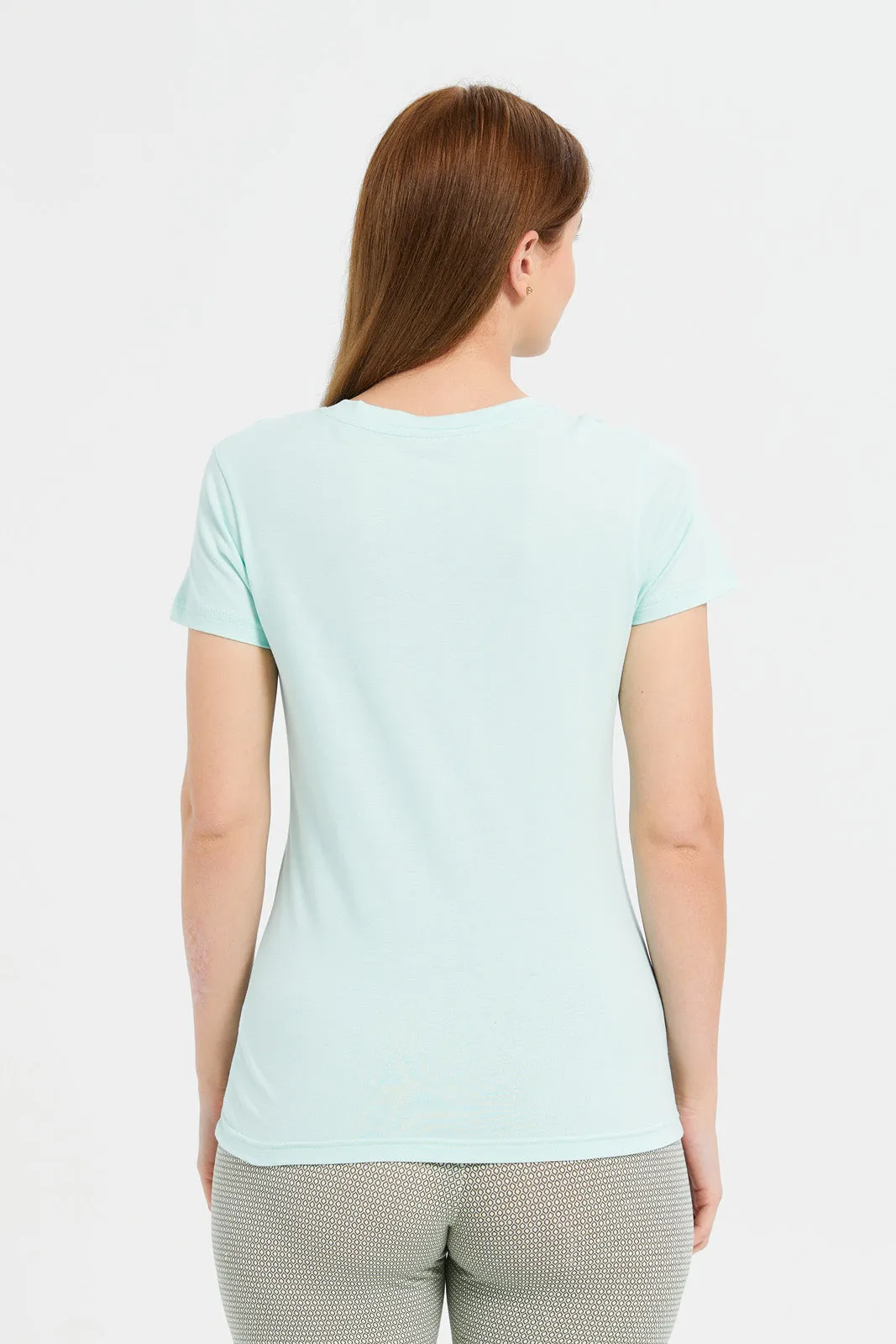Women Mint Basic Plain V-Neck T-Shirt sold by Redtag product image thumbnail 3