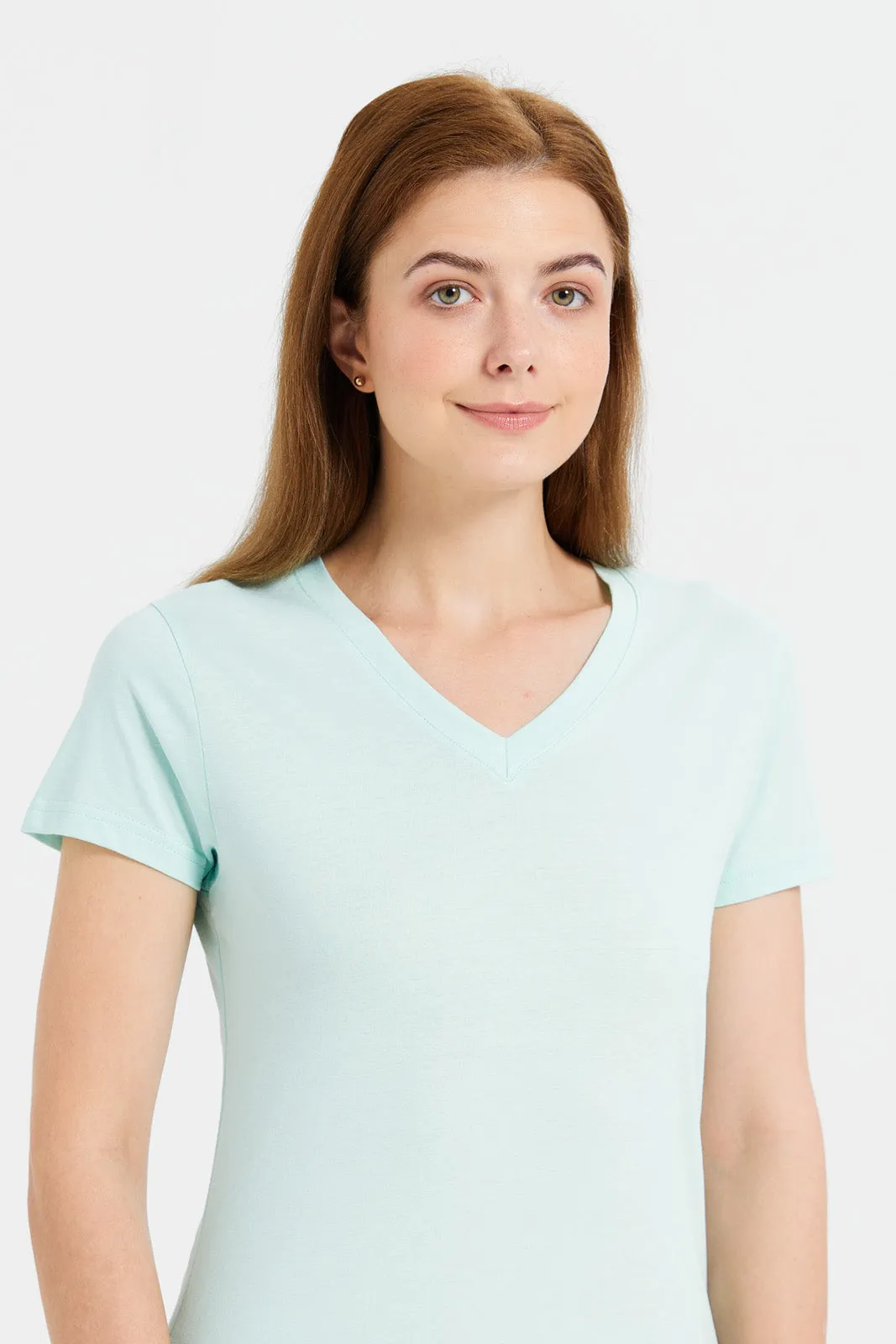 Women Mint Basic Plain V-Neck T-Shirt sold by Redtag product image thumbnail 4