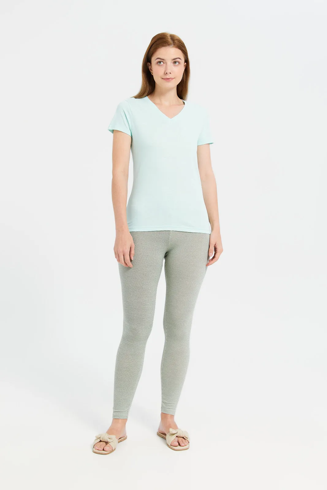 Women Mint Basic Plain V-Neck T-Shirt sold by Redtag product image thumbnail 2