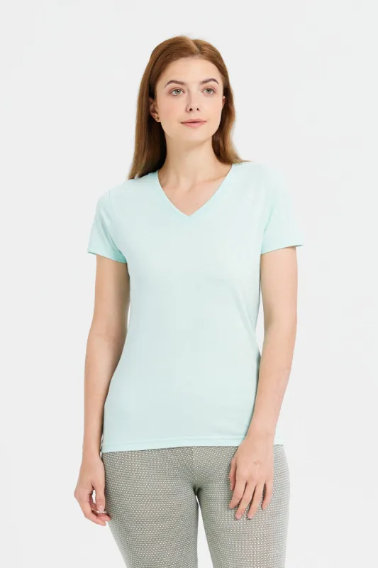 Women Mint Basic Plain V-Neck T-Shirt sold by Redtag