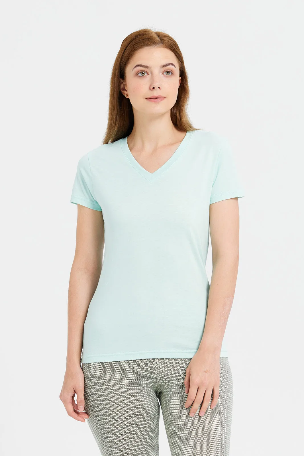 Women Mint Basic Plain V-Neck T-Shirt sold by Redtag