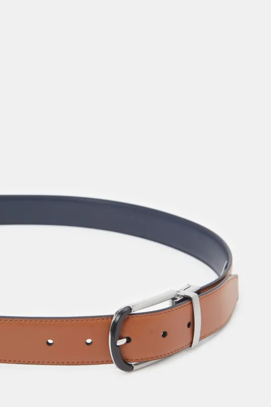 Men Tan And Navy Twist Buckle Belt sold by Redtag