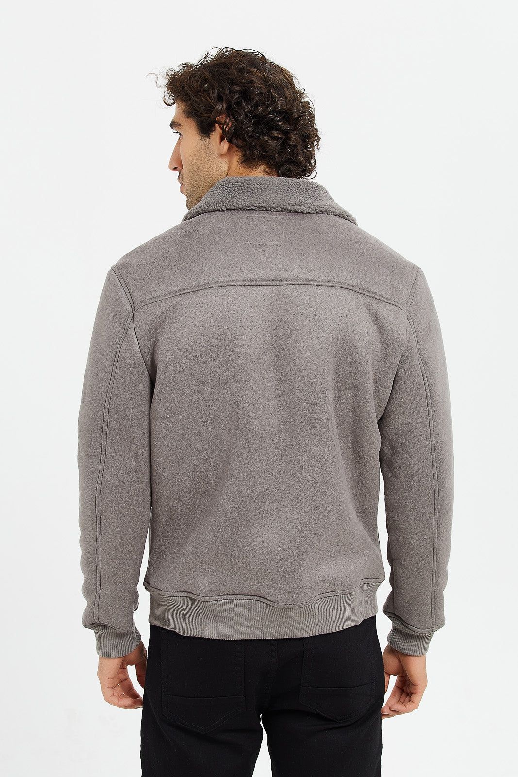 Men Grey Suede Aviator Jacket sold by Redtag product image thumbnail 3