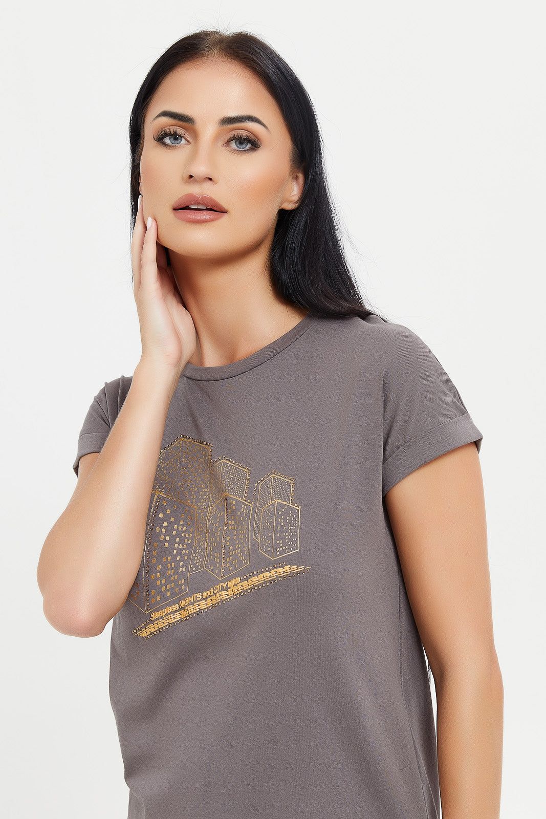 Women Charcoal Embellished T-Shirt sold by Redtag product image thumbnail 4