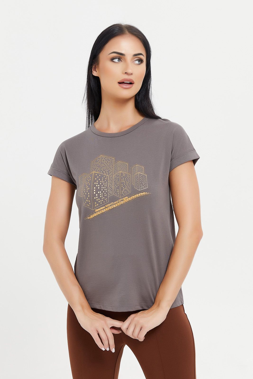 Women Charcoal Embellished T-Shirt sold by Redtag