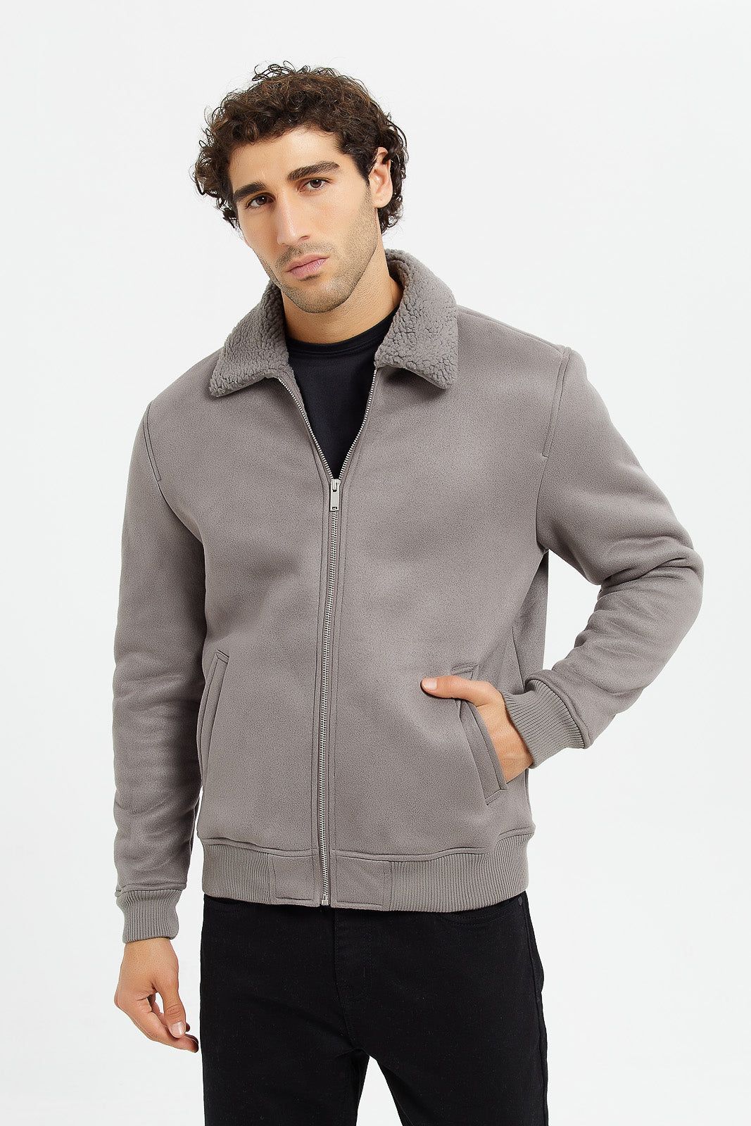 Men Grey Suede Aviator Jacket sold by Redtag