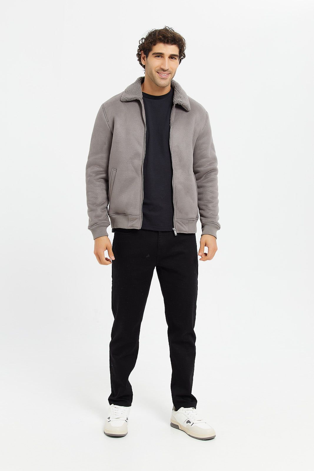 Men Grey Suede Aviator Jacket sold by Redtag product image thumbnail 2