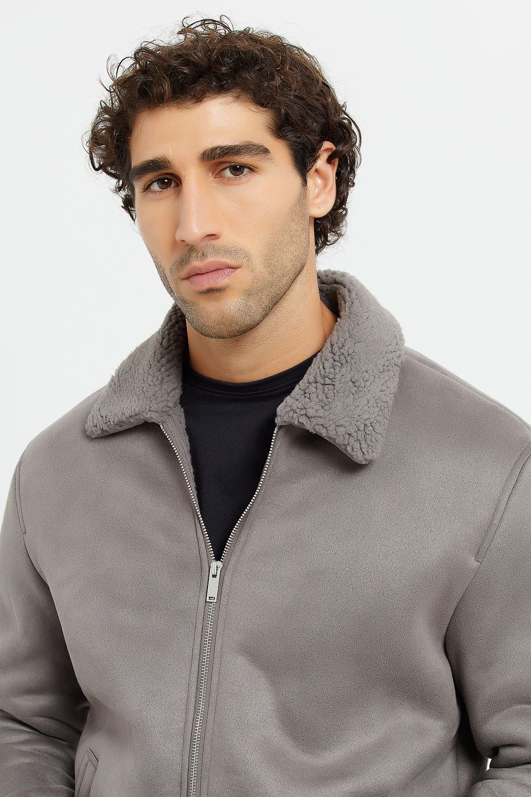 Men Grey Suede Aviator Jacket sold by Redtag product image thumbnail 4