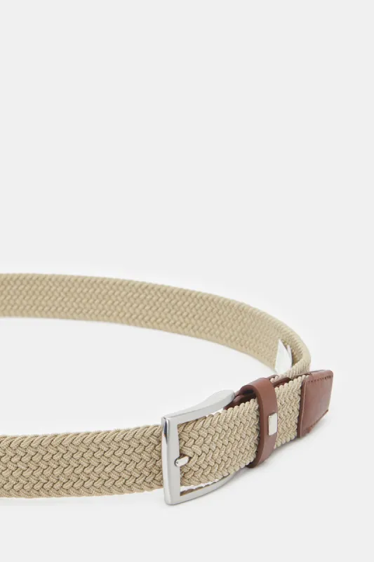 Men Beige Plain Elastic Belt sold by Redtag