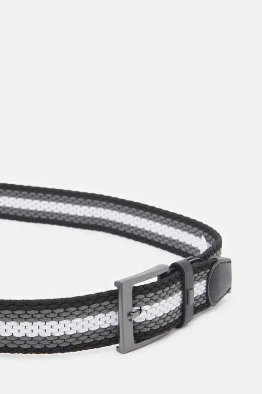 Men Grey And White Striped Elastic Belt sold by Redtag