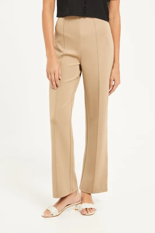 Women Beige Wide Leg Trousers sold by Redtag
