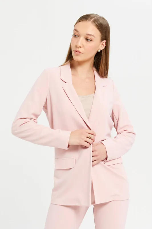 Women Pink Solid Single Breasted Blazer sold by Redtag