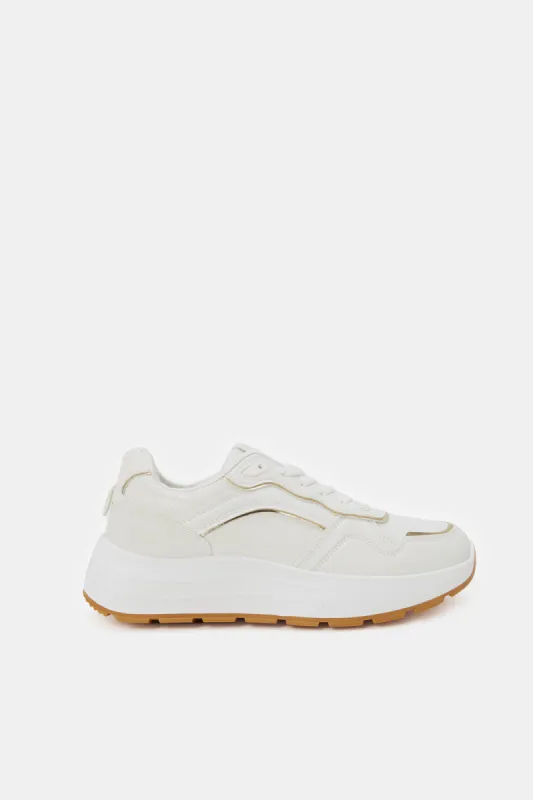 Women White Lace Up Sneaker sold by Redtag