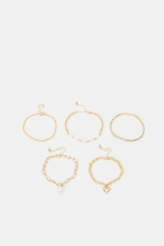 Women Gold Embellished Bracelet Set (5 Piece) sold by Redtag