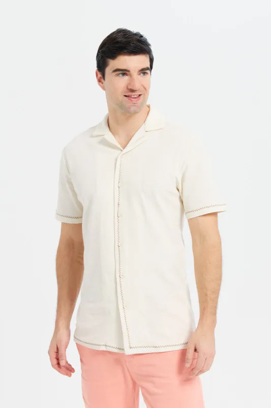Men White Waffle Jacquard Shirt sold by Redtag
