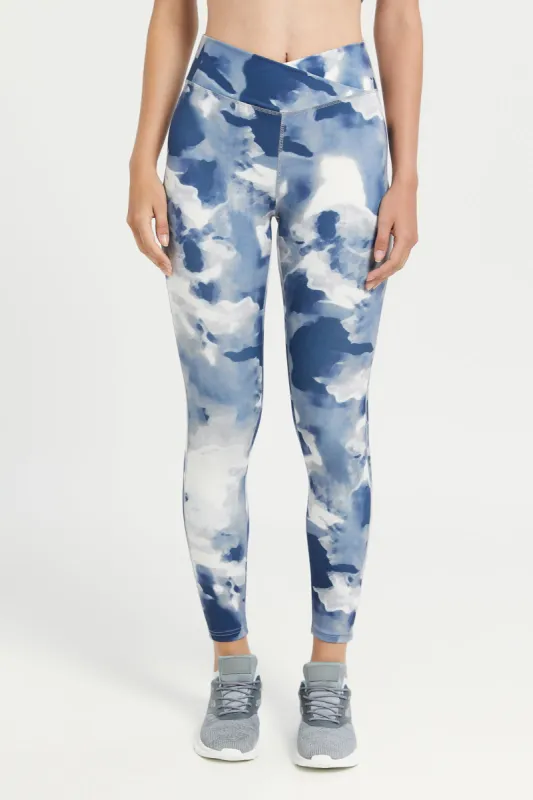 Women Blue Printed Leggings sold by Redtag