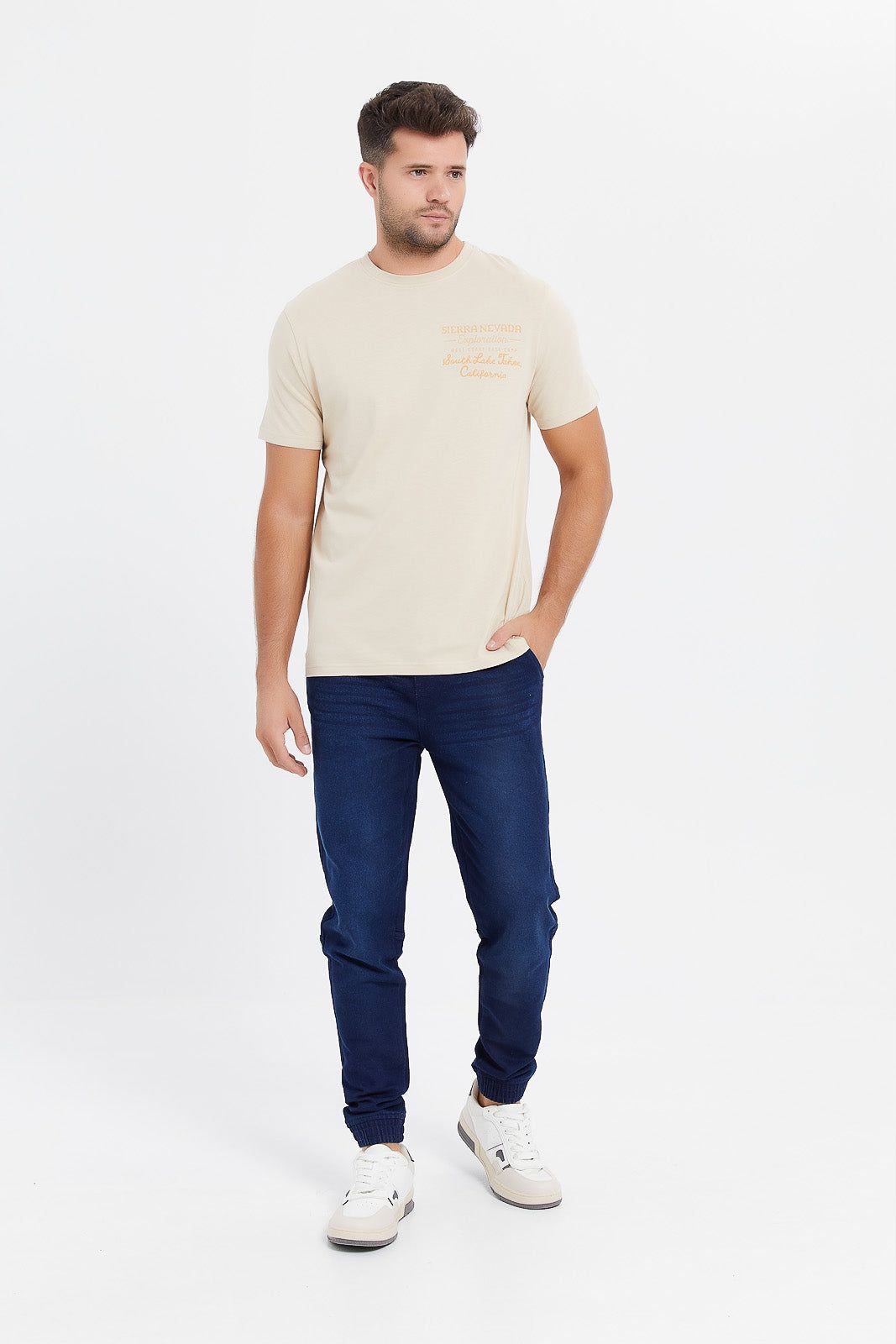 Men Beige Back Print T-Shirt sold by Redtag product image thumbnail 2