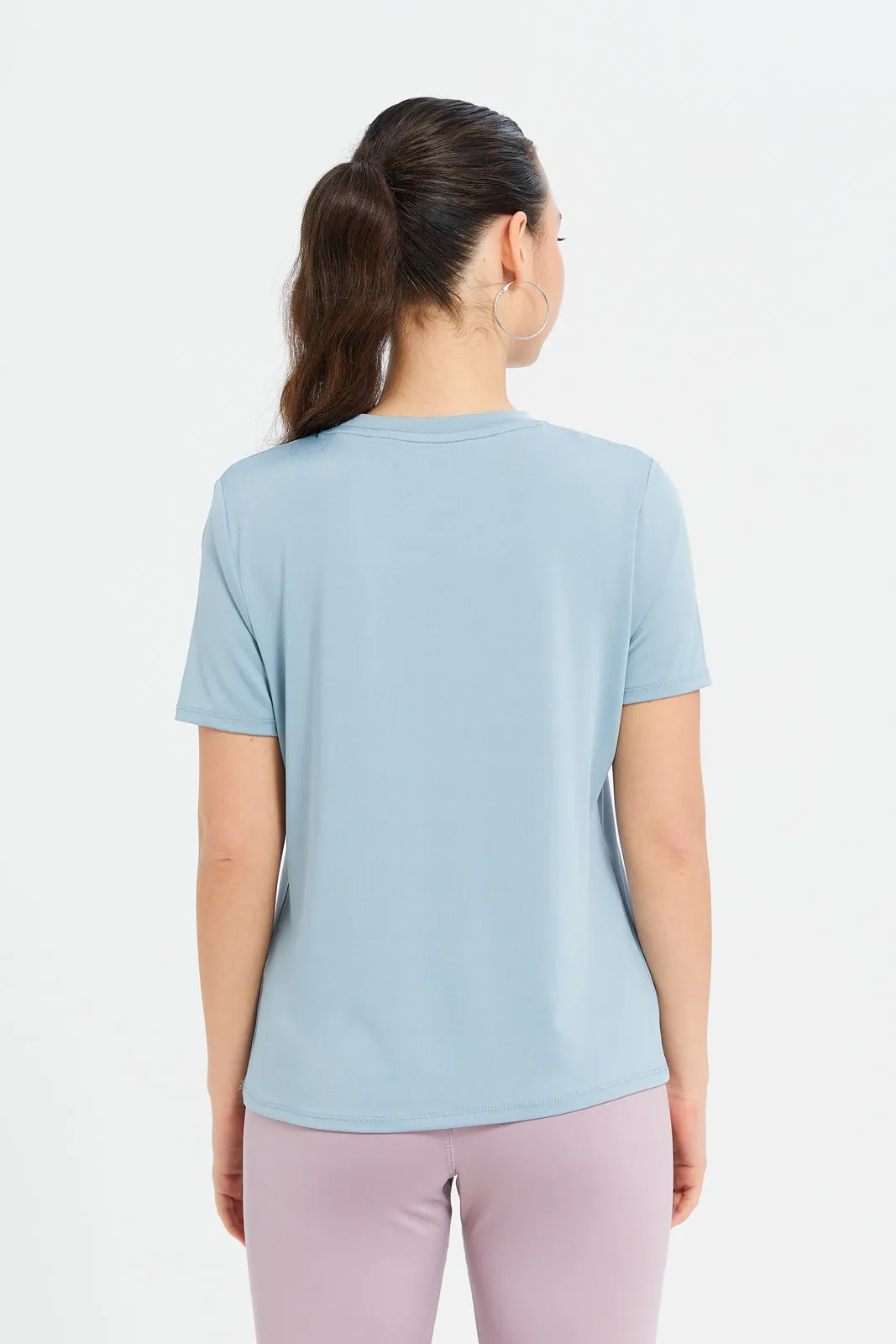 Women Blue Placement Print Performance Active T-Shirt sold by Redtag product image thumbnail 3