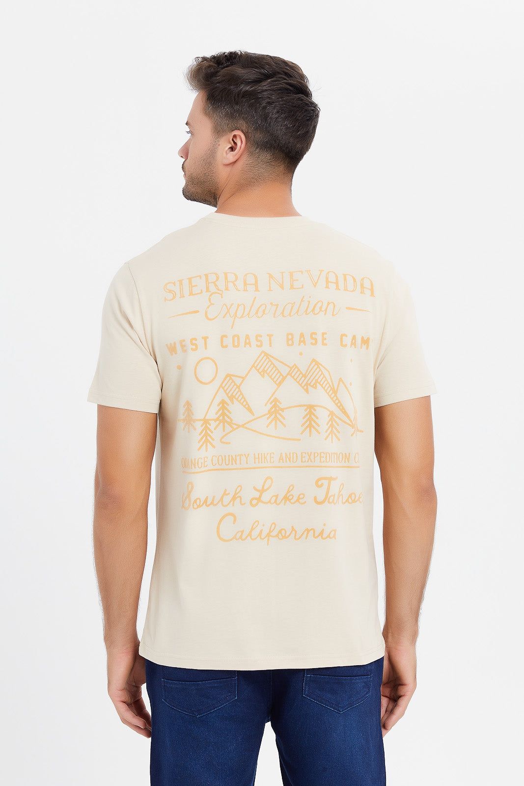 Men Beige Back Print T-Shirt sold by Redtag product image thumbnail 3