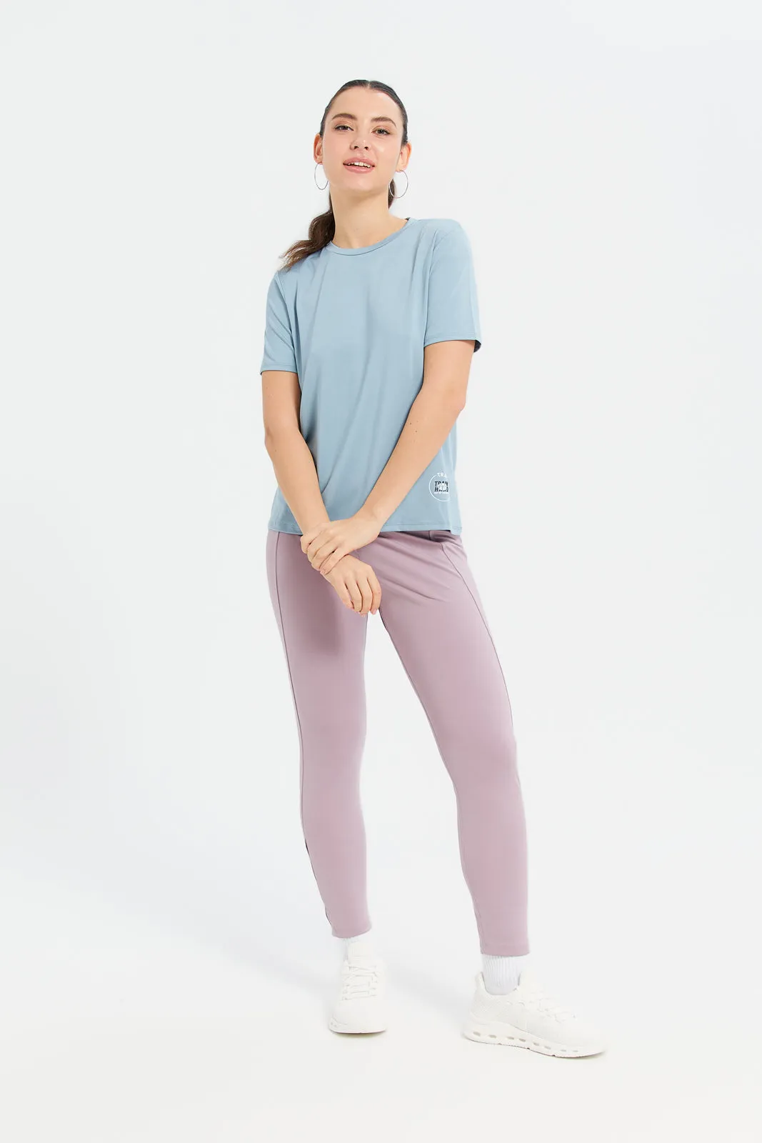 Women Blue Placement Print Performance Active T-Shirt sold by Redtag product image thumbnail 2
