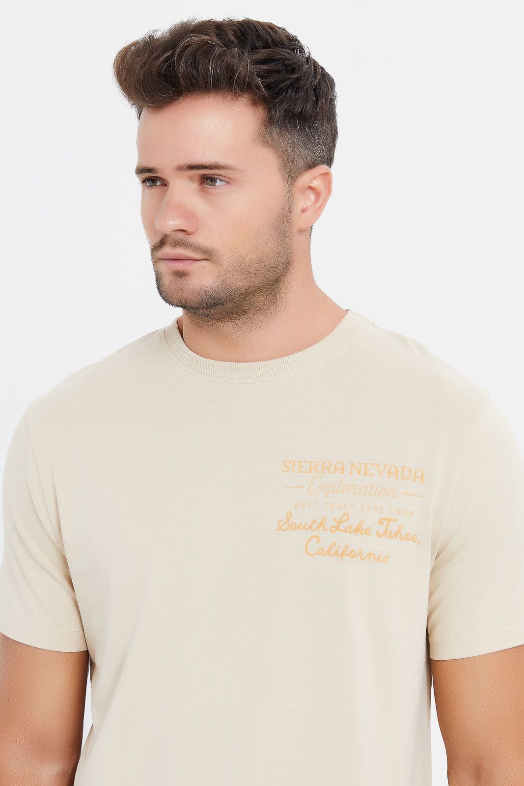 Men Beige Back Print T-Shirt sold by Redtag product image thumbnail 4