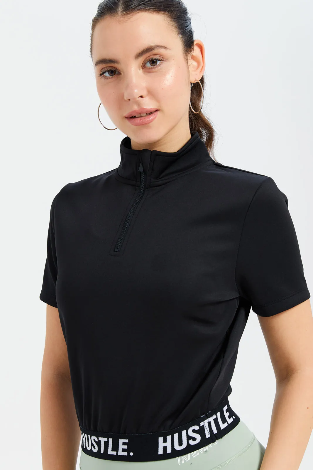 Women Black Active T-Shirt With Elastic Tape sold by Redtag product image thumbnail 4
