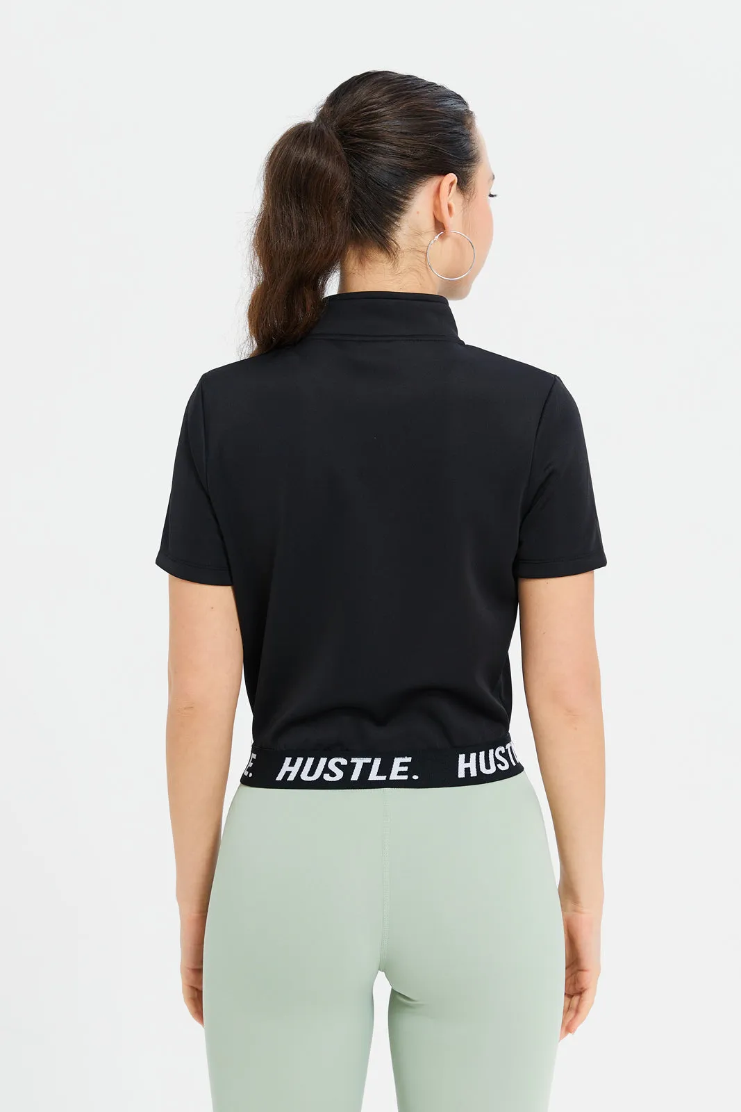 Women Black Active T-Shirt With Elastic Tape sold by Redtag product image thumbnail 3