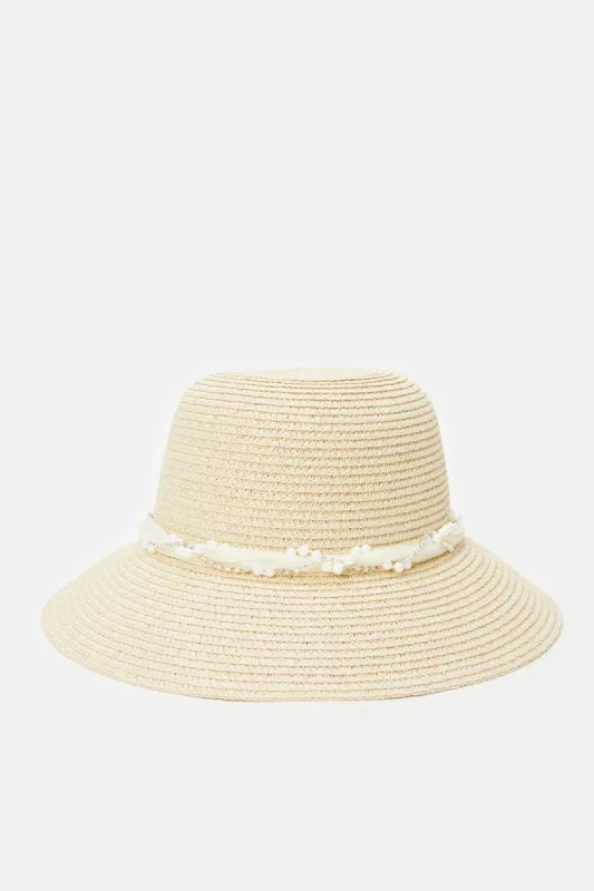 Women Beige Band Embellished Hat sold by Redtag