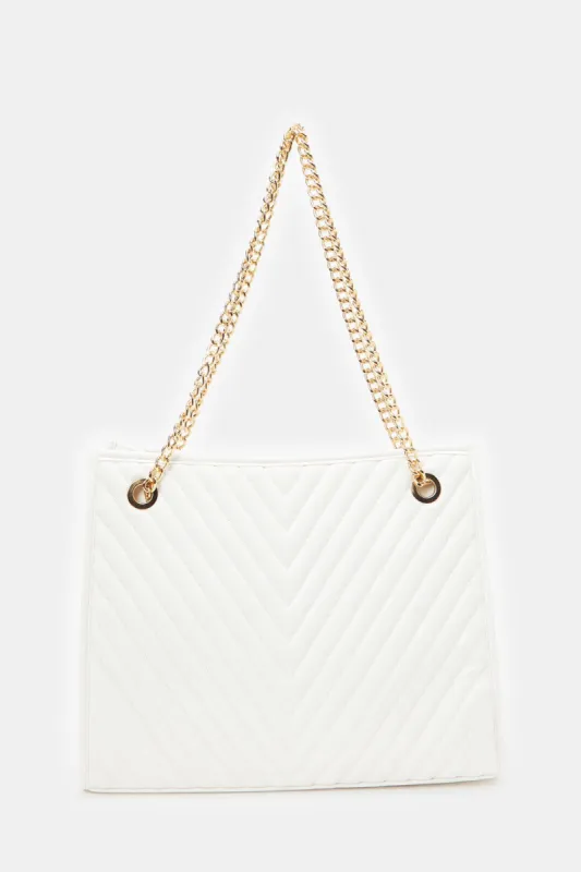 Women Quilted White Tote Bag sold by Redtag