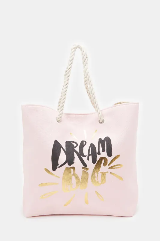 Women Pink Dream Big Printed Beach Bag sold by Redtag