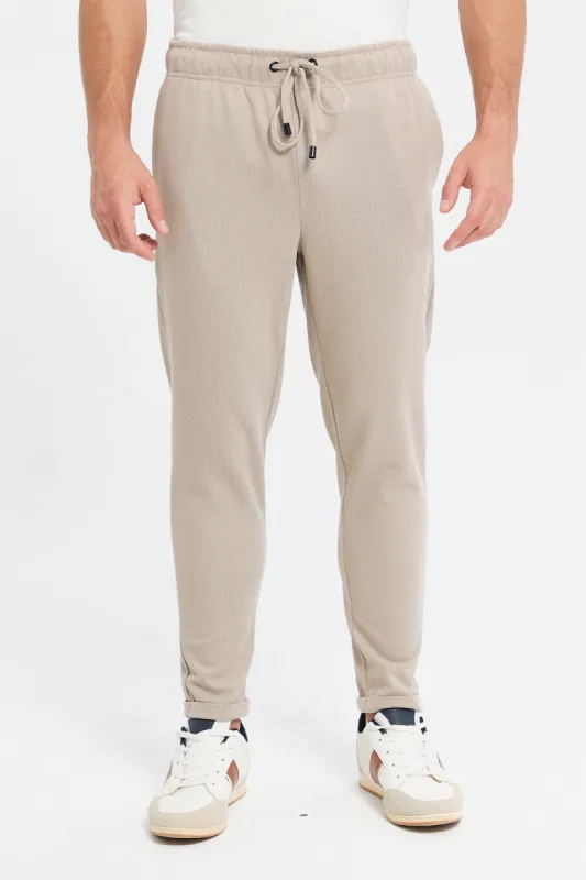 Men Beige Pull-On Trousers sold by Redtag