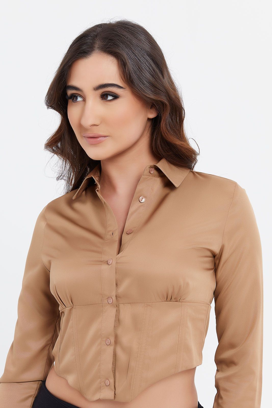 Women Taupe Shirt With Bustier sold by Redtag product image thumbnail 4