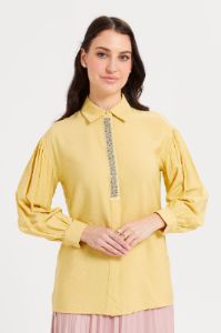 Women Yellow Embellished Trim Detailed Blouse sold by Redtag