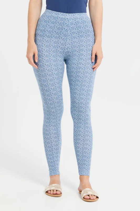 Women Blue Printed Leggings sold by Redtag