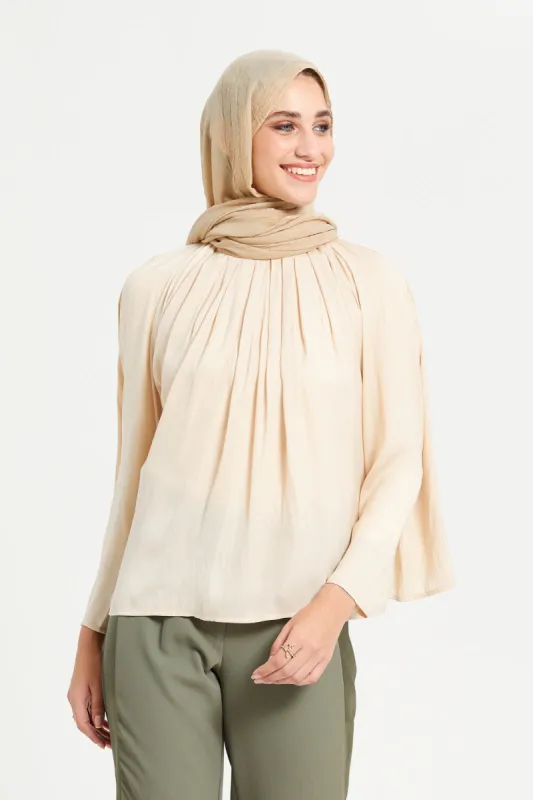 Women Beige High Neck Volume Top sold by Redtag
