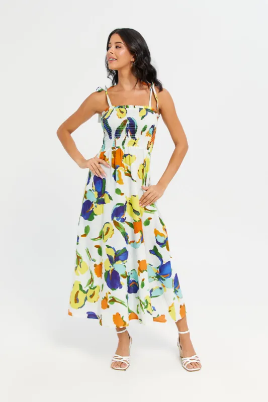 Woman White Printed Dress sold by Redtag