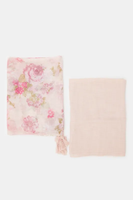 Women Assorted Plain And Printed Scarf Set (Pack Of 2) sold by Redtag