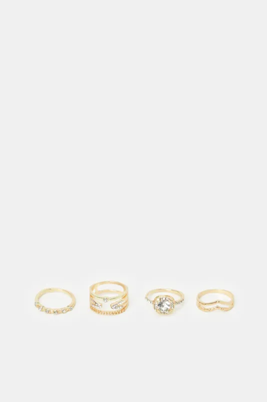 Women Gold Embellished Ring Set (4 Piece) sold by Redtag