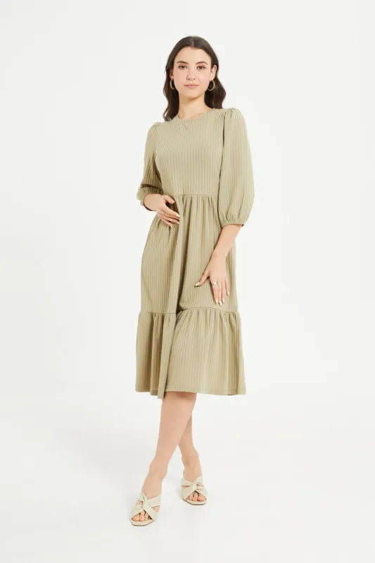 Women Olive Tiered Dress sold by Redtag