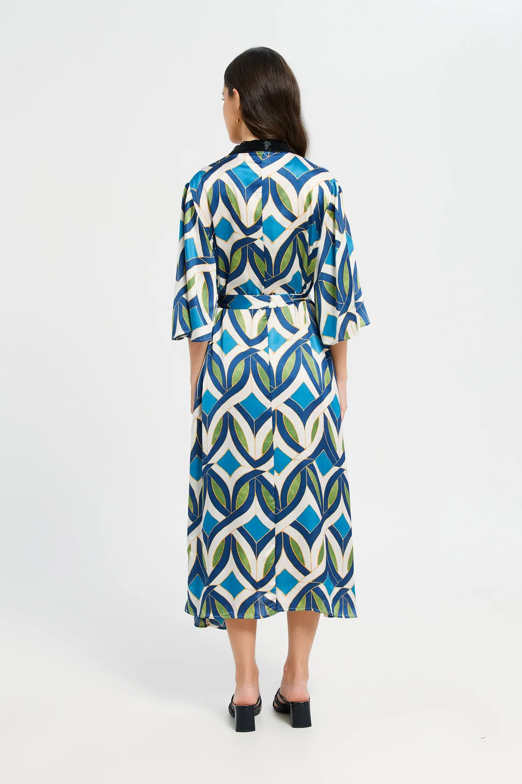 Women Blue Printed Belted Kaftan sold by Redtag product image thumbnail 3