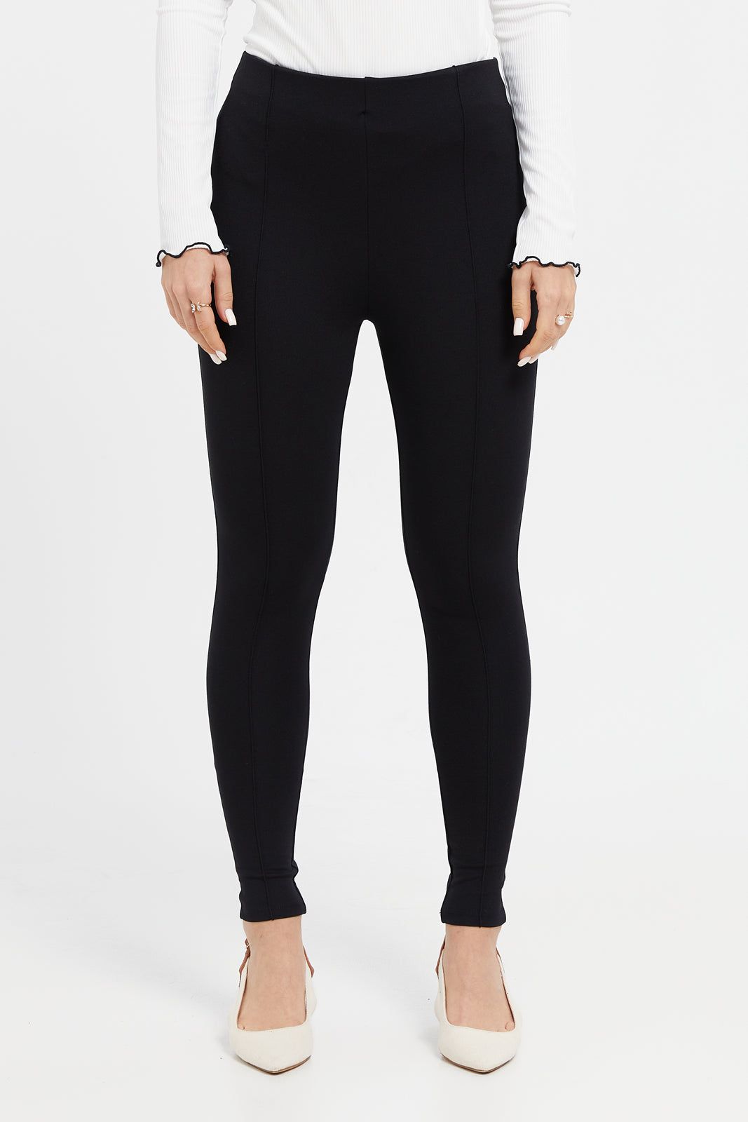 Women Black Single Pleat Leggings sold by Redtag