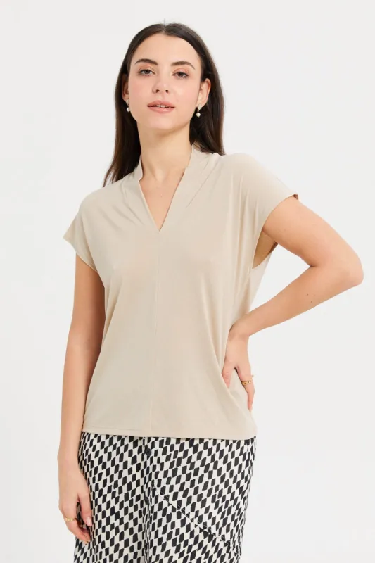 Women Beige Drop Shoulder Knit Top sold by Redtag