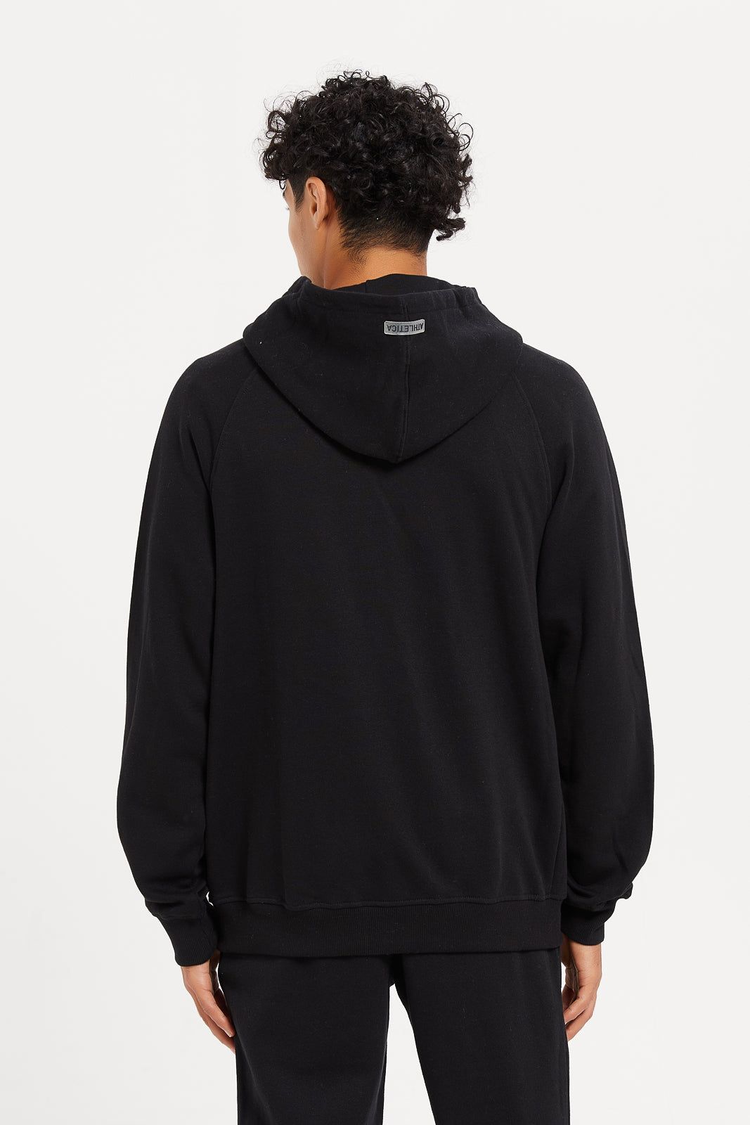 Men Black Plain Zip Through Hooded Sweatshirt sold by Redtag product image thumbnail 3