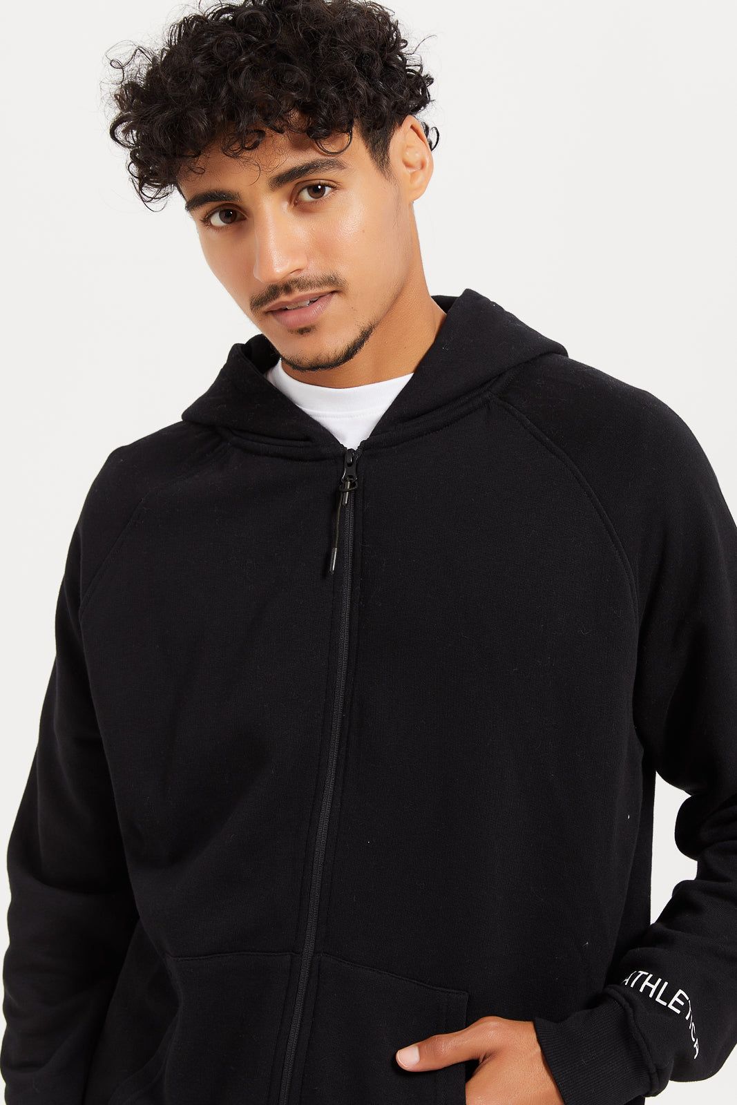 Men Black Plain Zip Through Hooded Sweatshirt sold by Redtag product image thumbnail 4