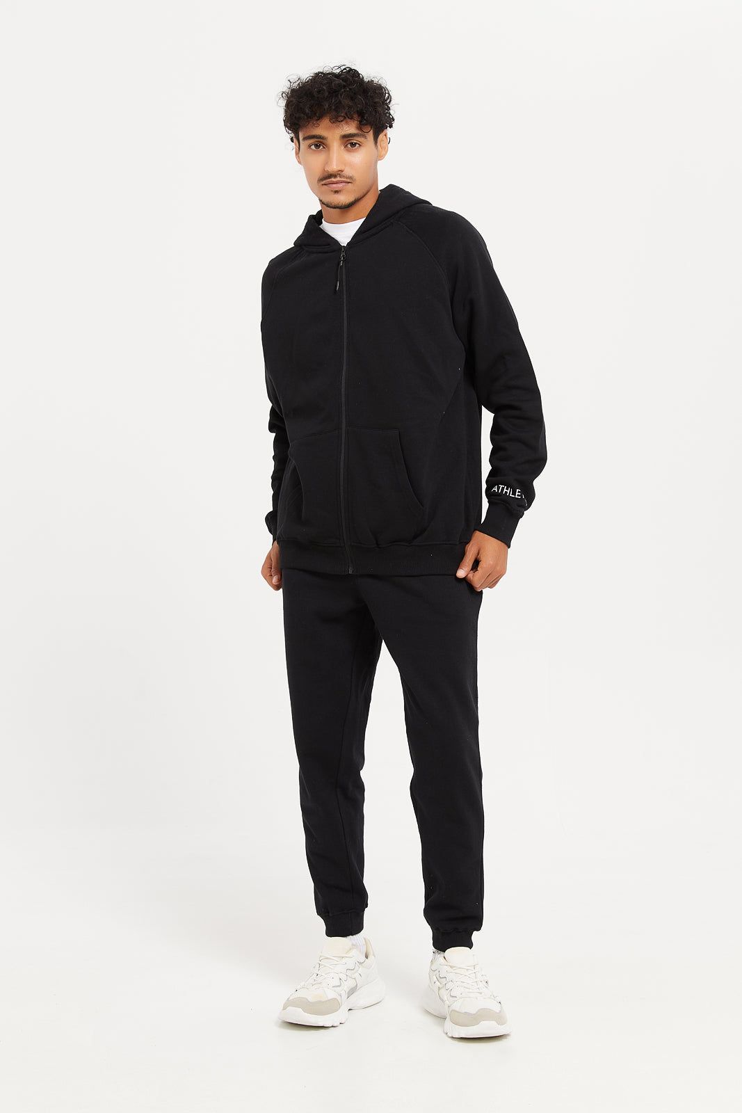 Men Black Plain Zip Through Hooded Sweatshirt sold by Redtag product image thumbnail 2
